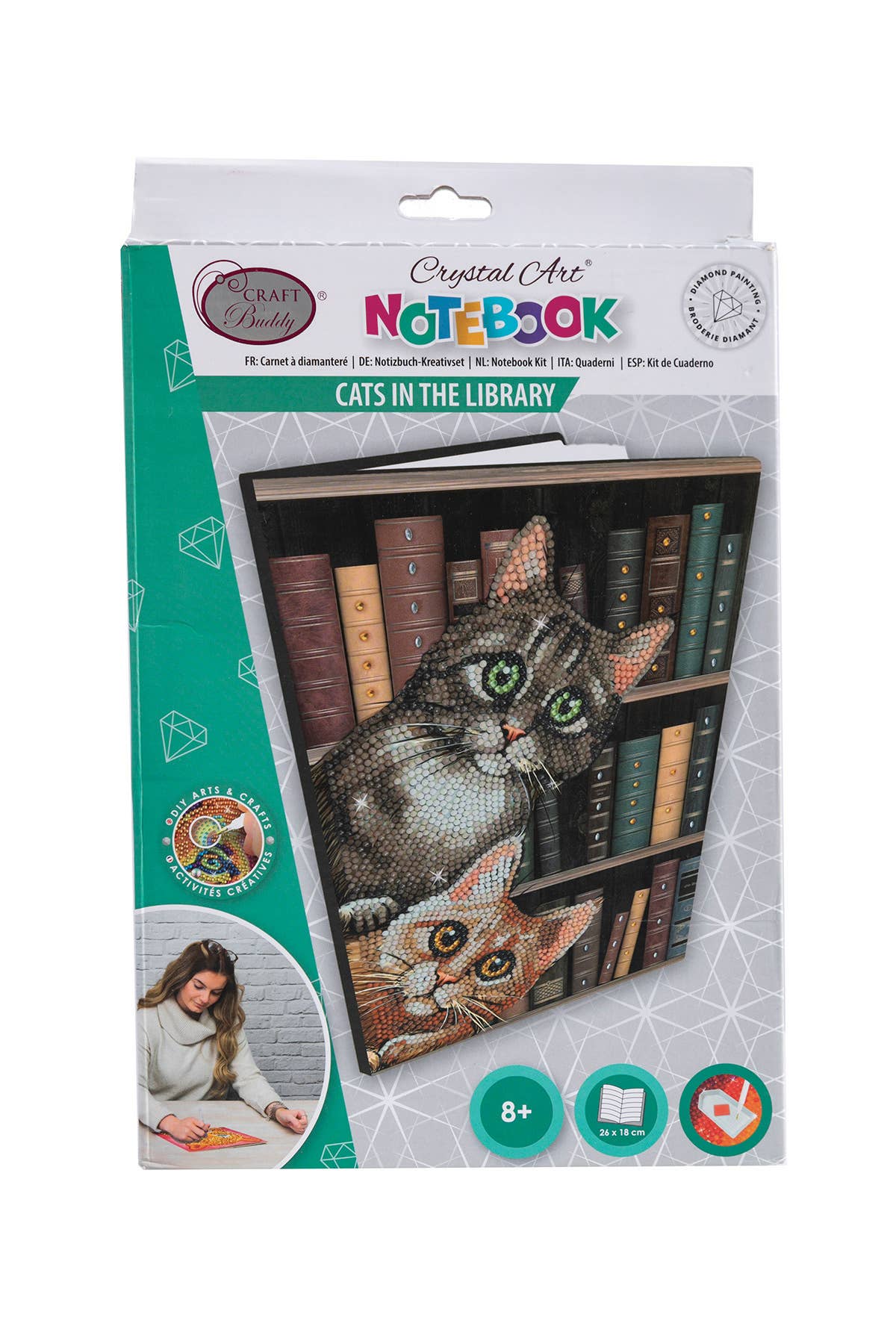 Outset Games and Cobble Hill Puzzles - Crystal Art Notebook Kit: Cats in the Library