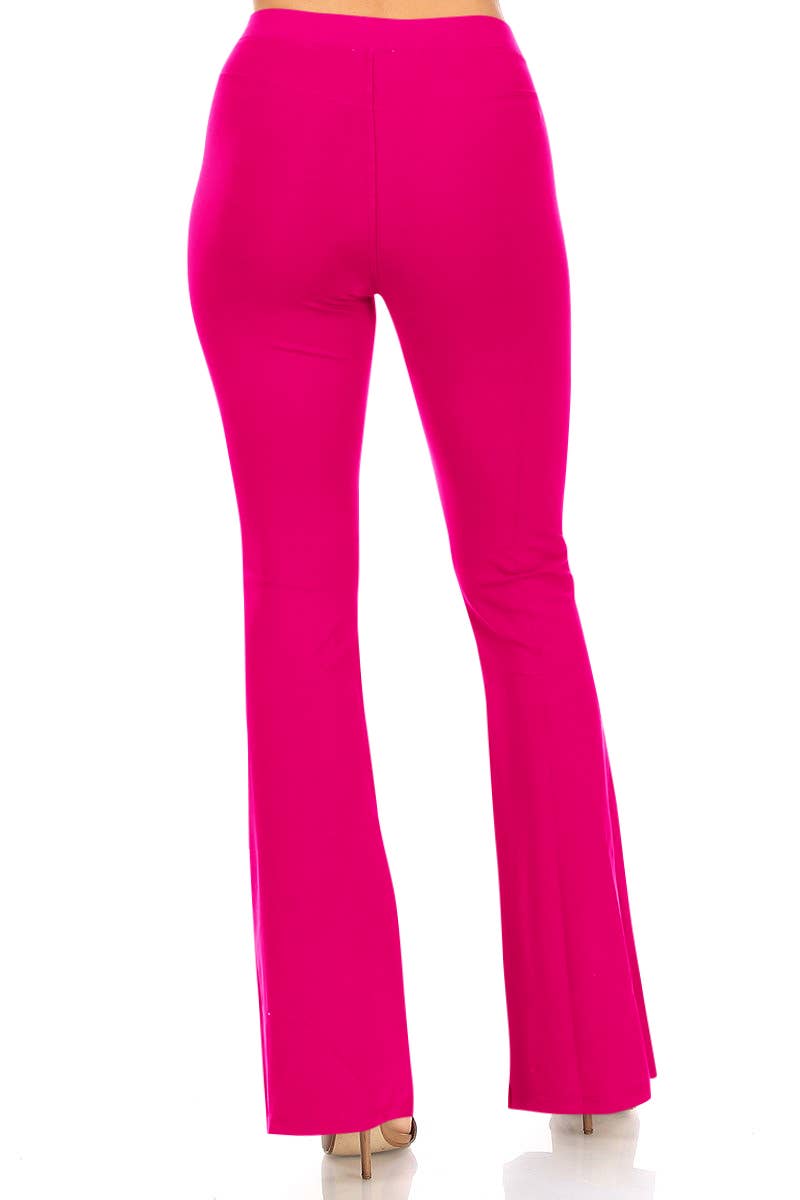 Women's Solid Basic High Rise Flared Hem Pants: M / Navy