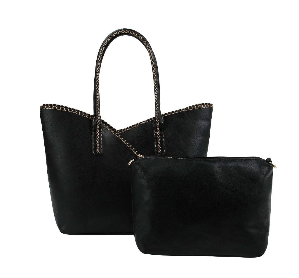 MiMi Wholesale - COL001-2 2-in-1 Stitch Trim Detail Shoulder/Tote Set Bag