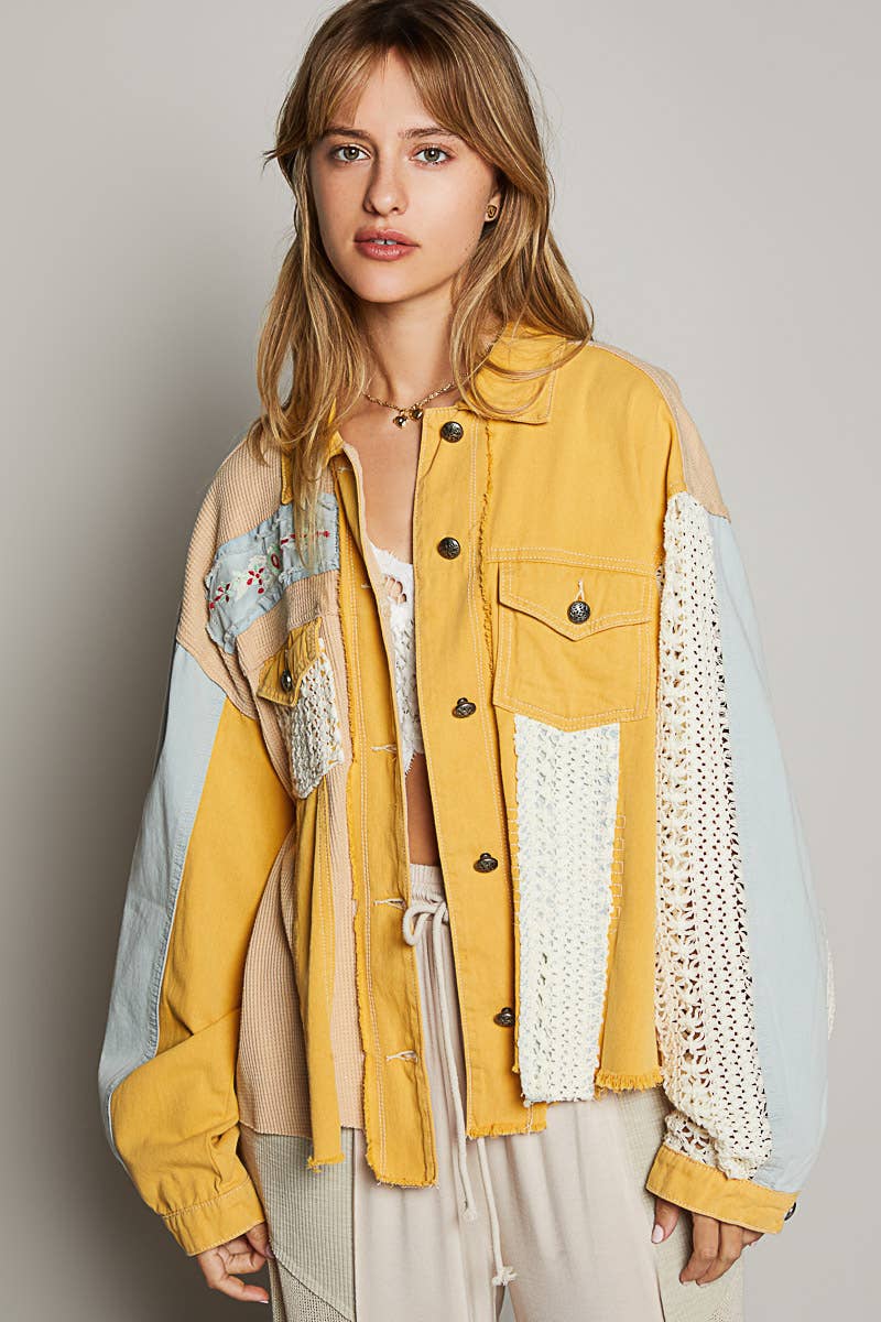 Pol Clothing - Oversize long sleeve crochet embroidery shacket
