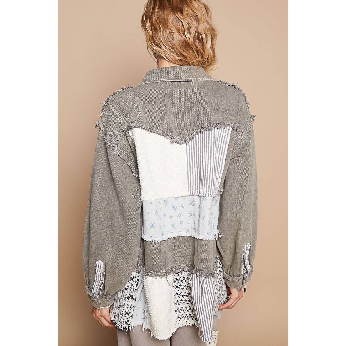 Pol Clothing - Oversize balloon sleeve mix fabrication jacket