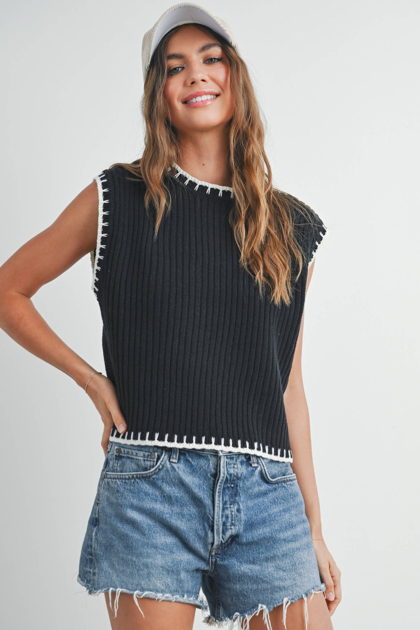 BUTTERMELON - SOLID CAP SLEEVE SWEATER VEST - BMW7447
