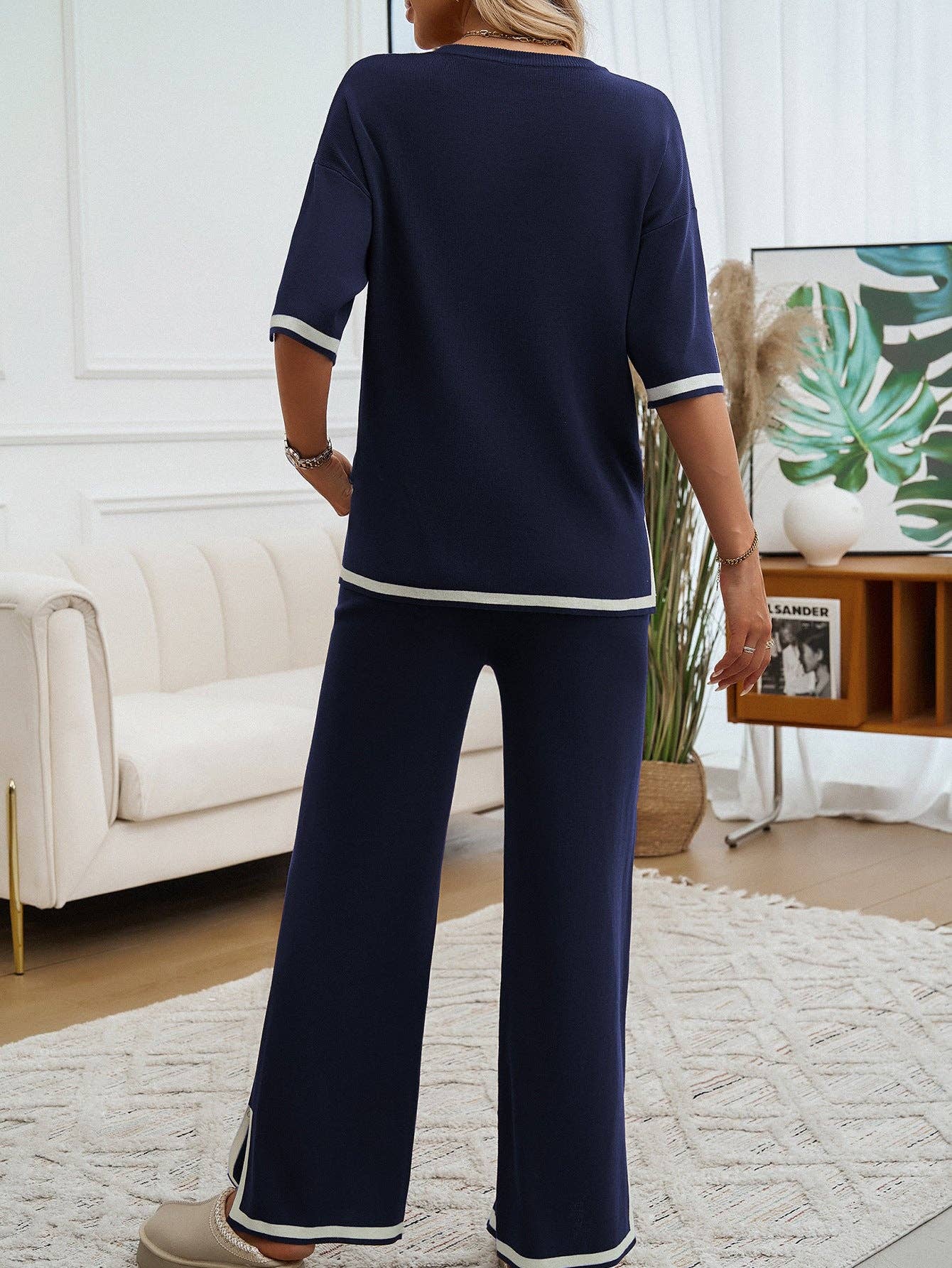 Lovesoft - 2 Piece Short Sleeve Contrasting Sweater Trouser Set