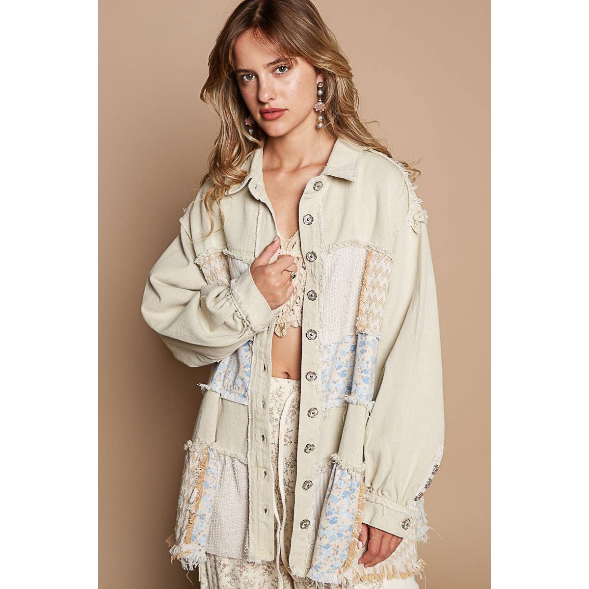 Pol Clothing - Oversize balloon sleeve mix fabrication jacket