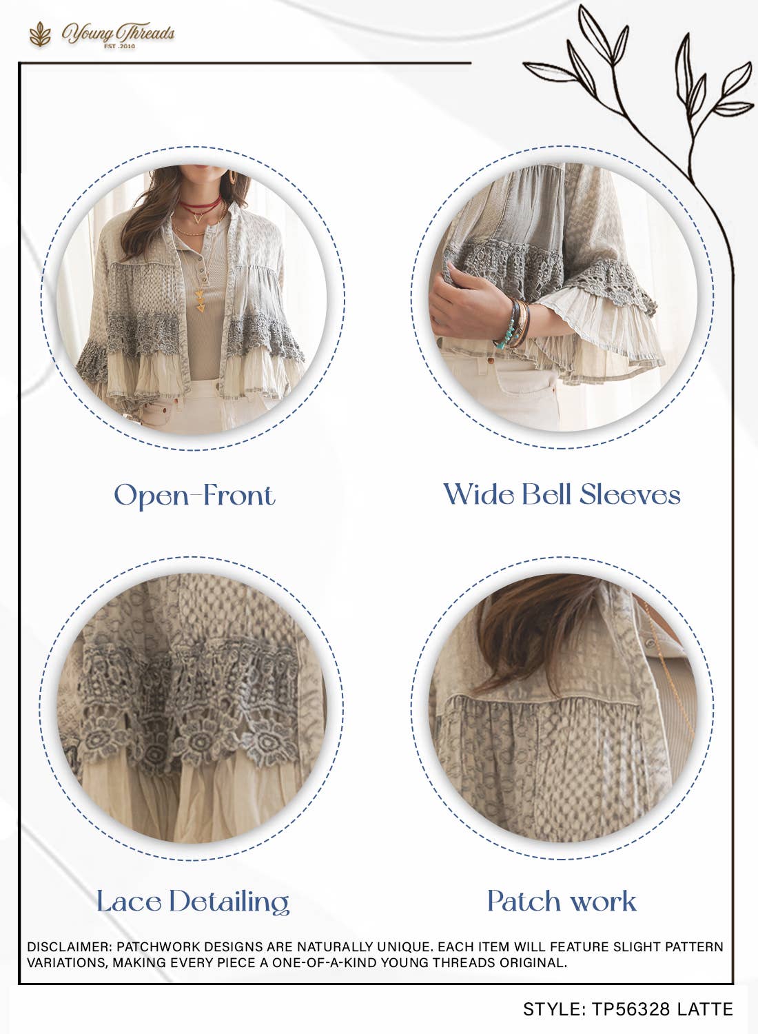 Young Threads - Mineral Wash Tiered Crochet Lace Open Front Shrug - 3 Colors