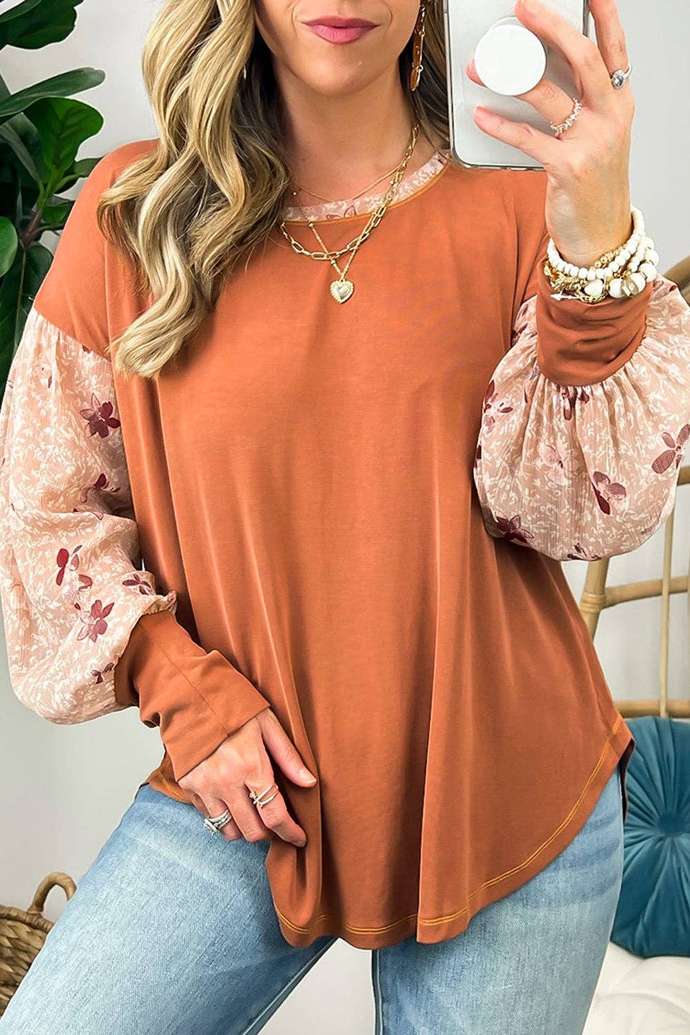 ShopLalaLoo - Floral Patchwork Puff Sleeve Blouse