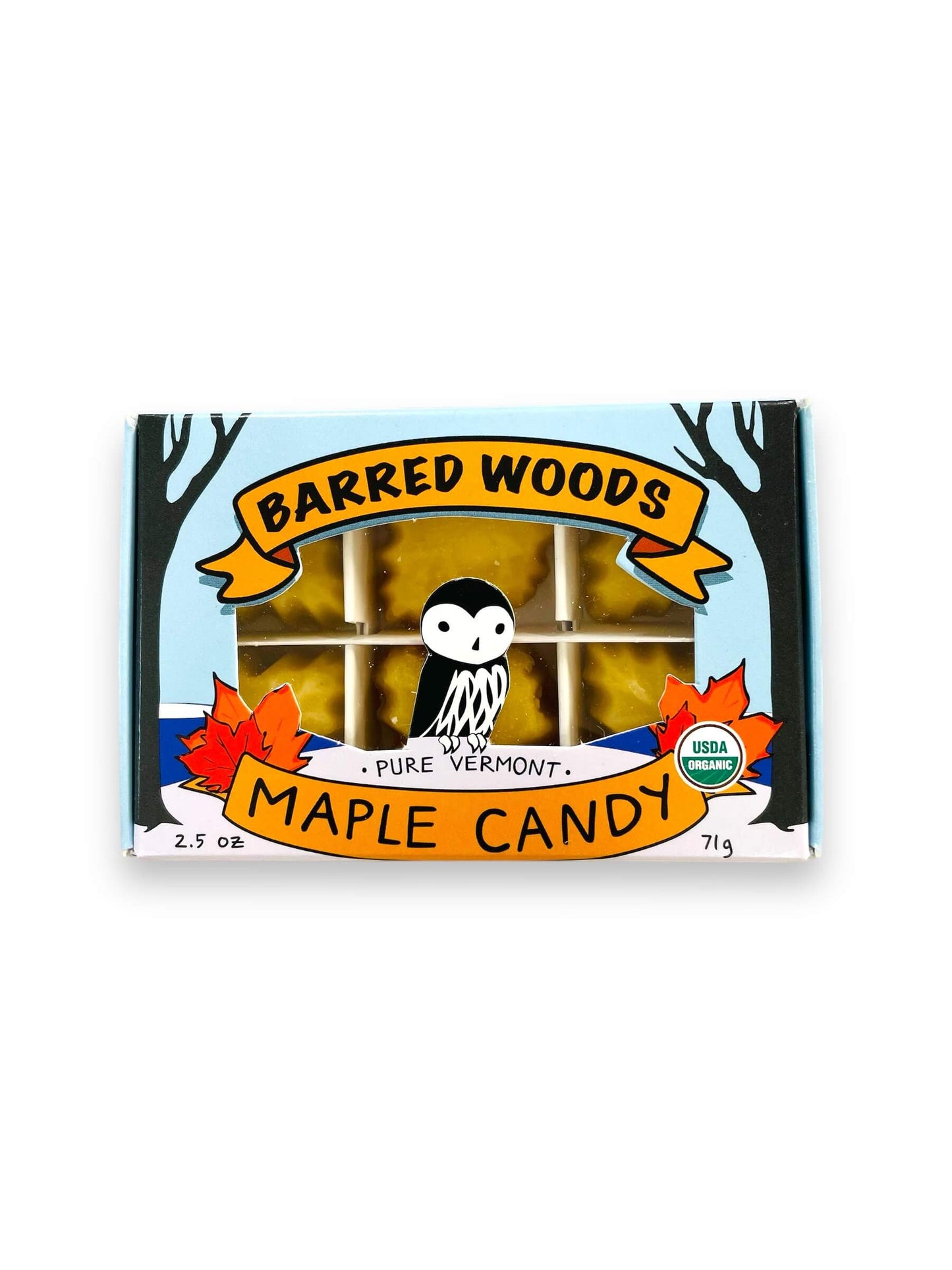 Barred Woods Maple - Pure Organic Vermont Maple Candy - 6 Piece Custom Gift Box
