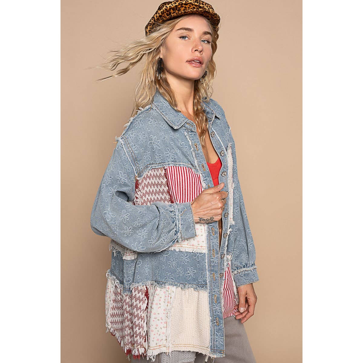 Pol Clothing - Oversize balloon sleeve mix fabrication jacket