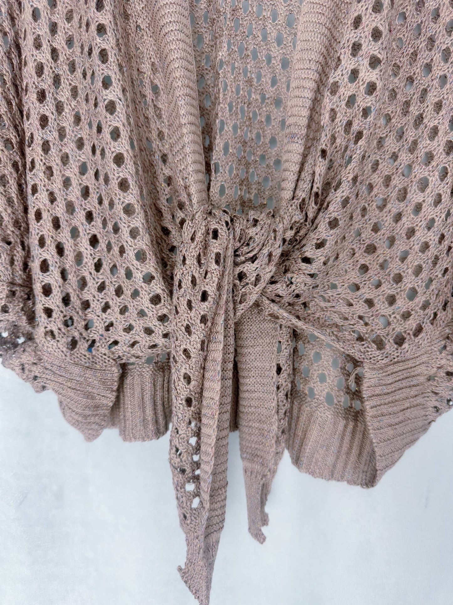 JC Sunny Fashion - JC063344 Eyelet Open-Knit Metallic Cardigan with Front Tie