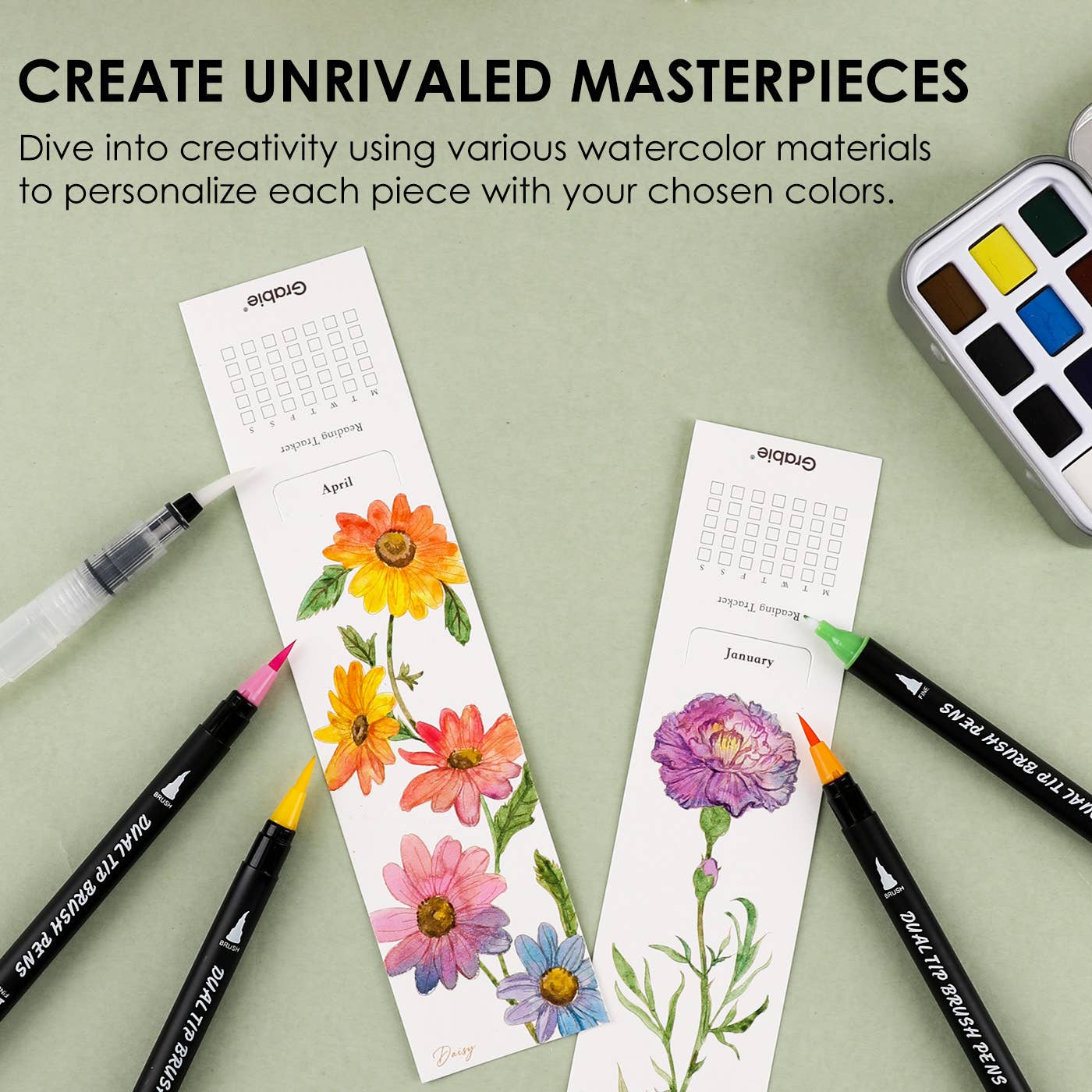 Grabie - 12 Sheets 140LB Watercolor Coloring Bookmarks