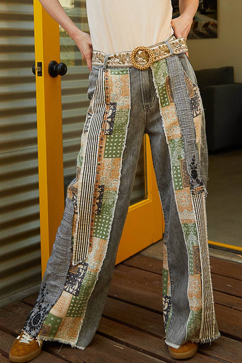Pol Clothing - Olive Floral print buckle belt BELT114