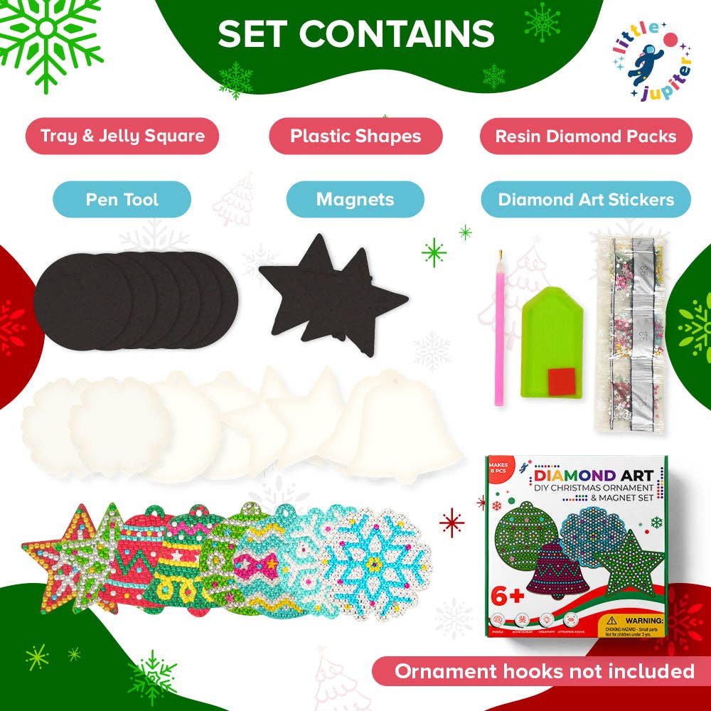 Diamond Art Christmas Ornament & Magnet Set - (8pcs)