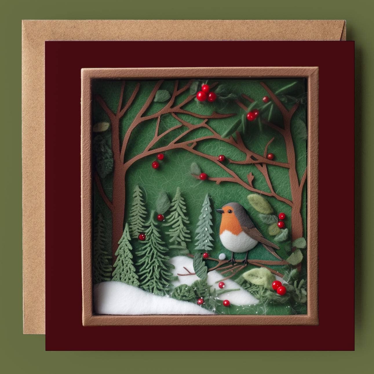 Good Post Day - Robin and Berries 2D Printed Shadow Box Card