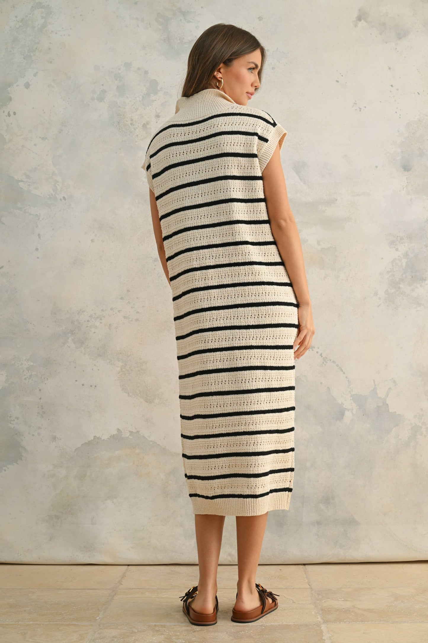 MIOU MUSE - D3924 CROCHET KNITTED COLLARED DRESS