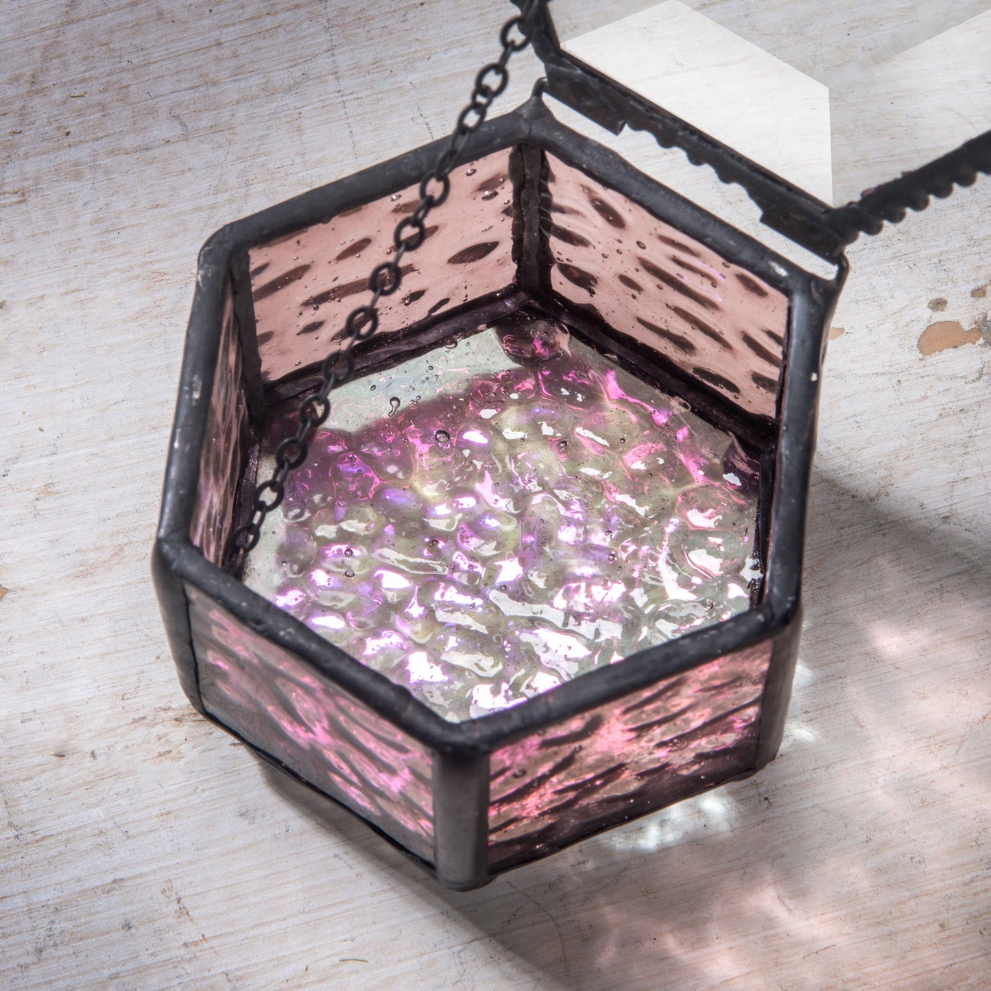 J Devlin Glass Art & Bert Anderson Collection - Jewelry Box Pink Rose Glass - Box 925