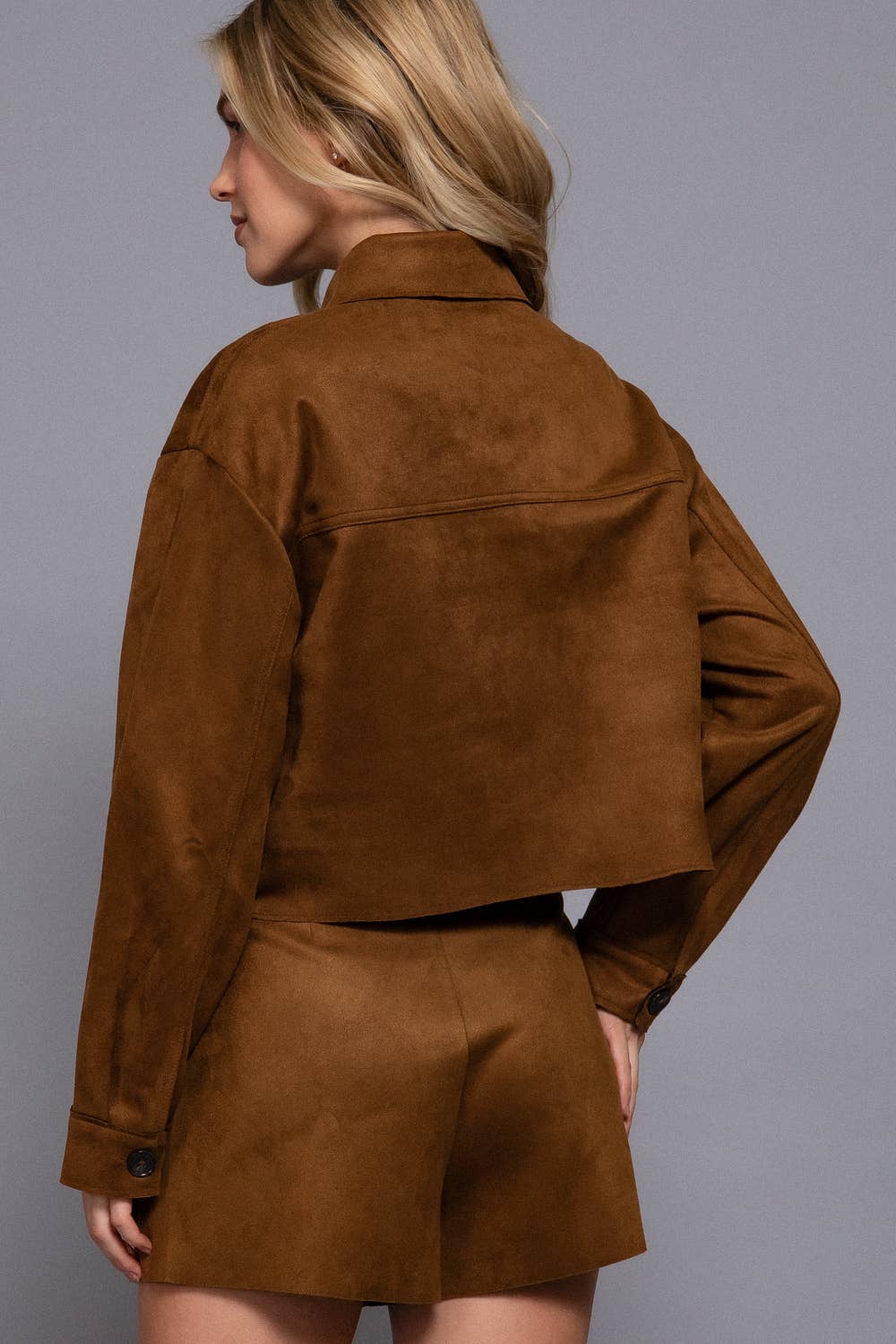 Active Basic | Active USA - Long Sleeve with Front Patch Pocket Faux Suede Short Jacket