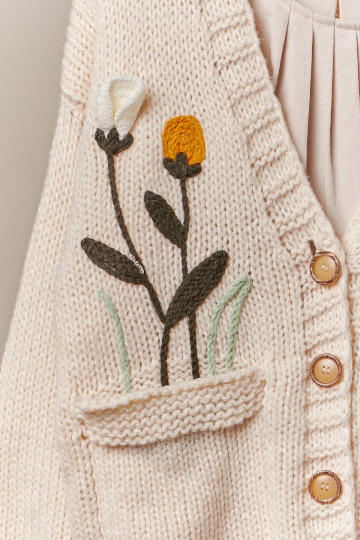 Mello. - Flower Embroidered Knit Cardigan