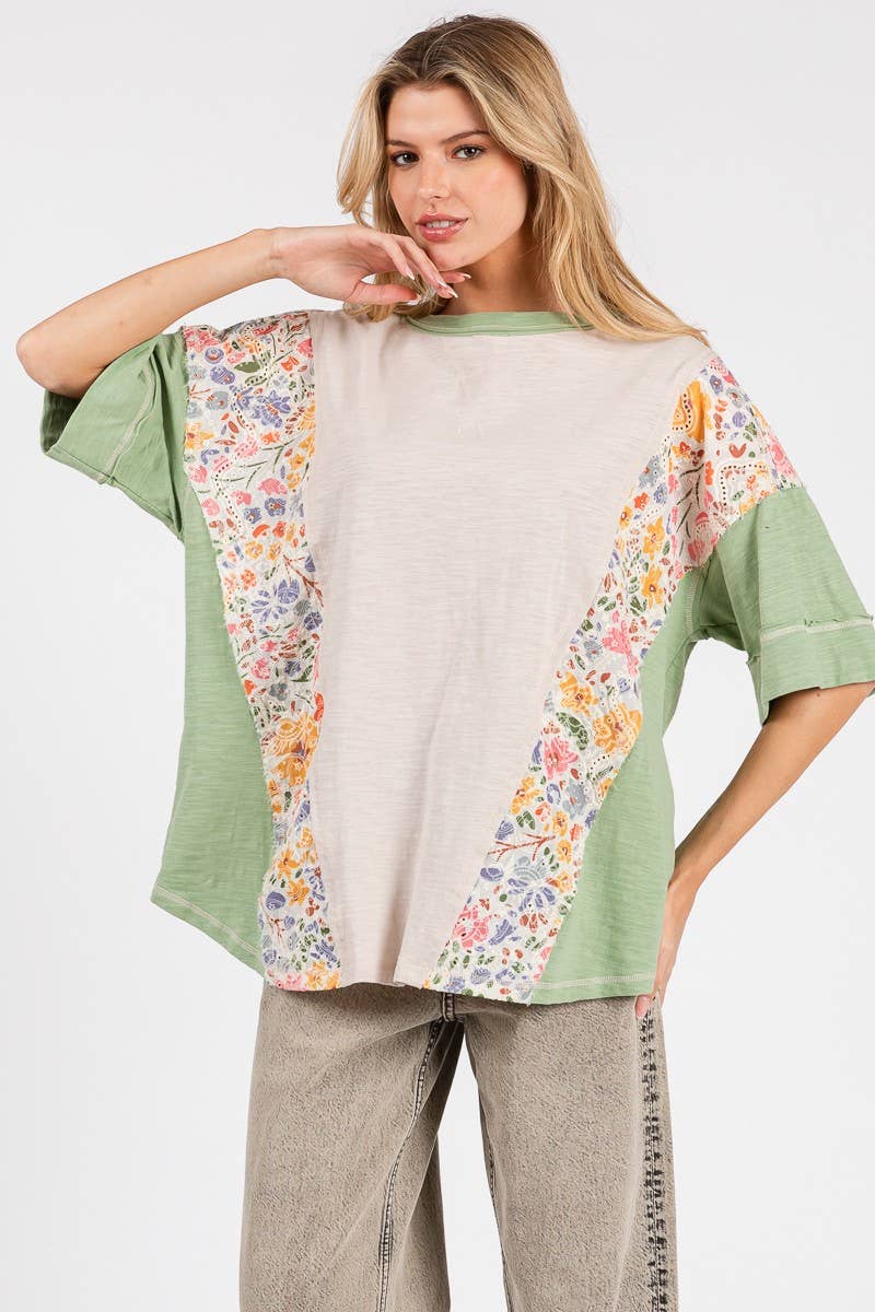 Sewn and Seen - WASHED FLORAL PATCHWORK OVERSIZED CONTRAST TEE