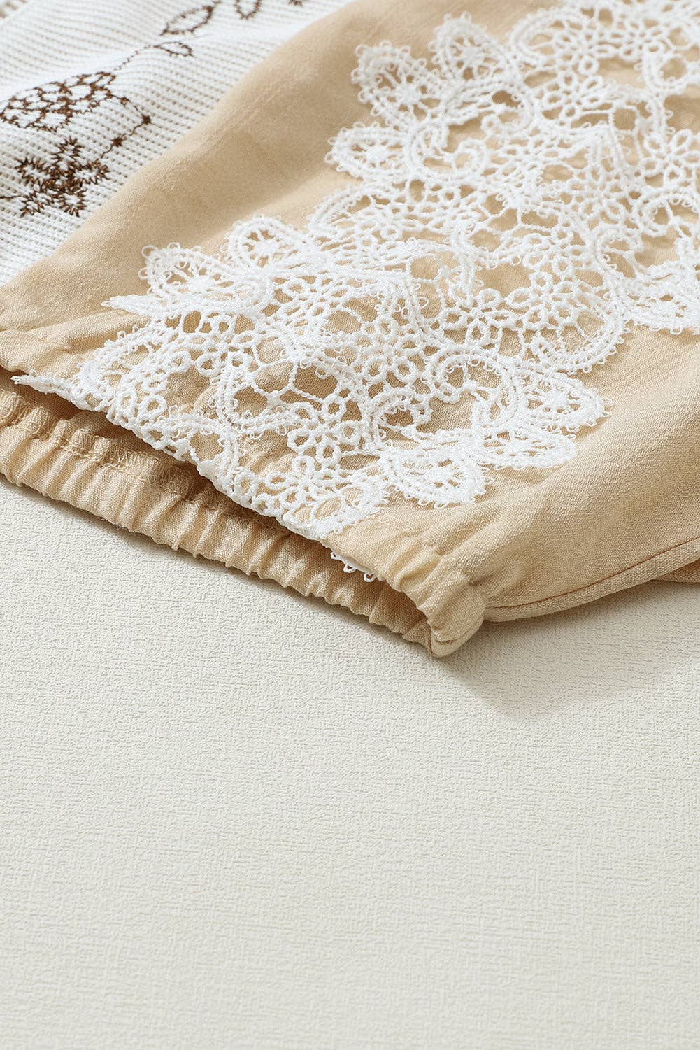 Lovesoft - Golden Fleece Lace Crochet Patchwork Slit Sleeve Loose Blouse