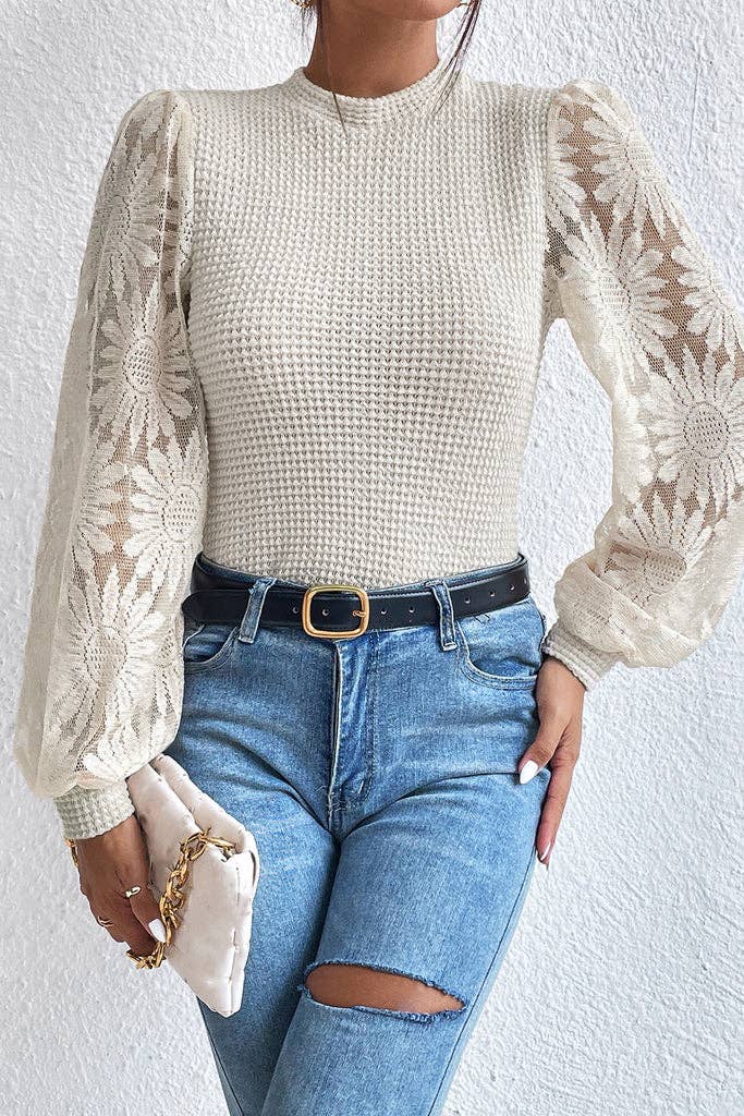 Pretty Bash - Sunflower Mesh Waffle Knit Top
