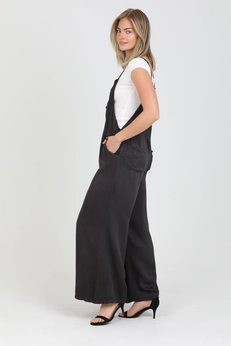 ANGIE - B5A51-ASIS DENIM FLARE LEG OVERALLS JUMPSUIT