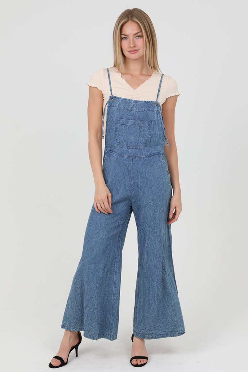 ANGIE - B5A51-ASIS DENIM FLARE LEG OVERALLS JUMPSUIT