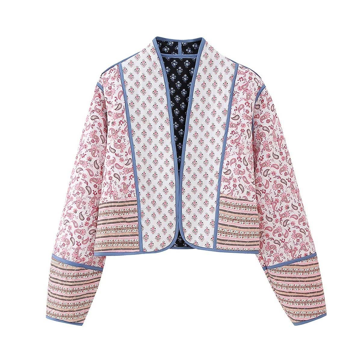 Rosa Clothing - Reversible floral Quilted cropped jacket In Pink & Blue