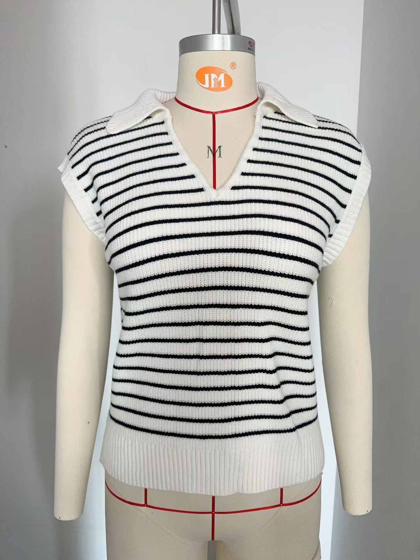 Wholesalesir - V-neck Knitted Striped Lapel Top