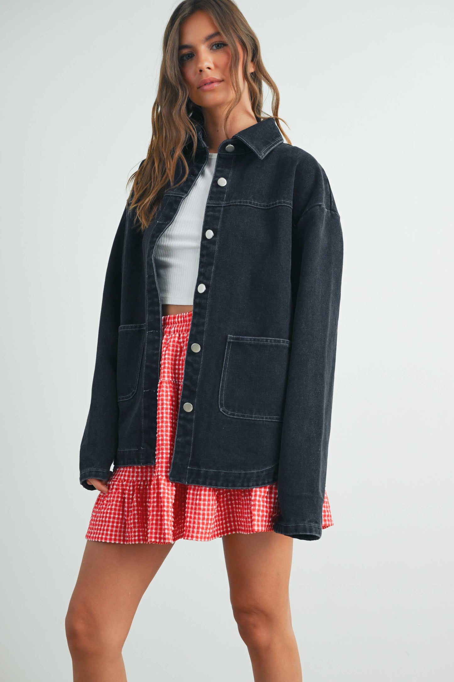 BUTTERMELON - High Waist Tiered Check Skirt - BMS7530-B
