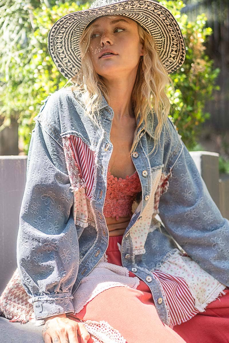 Pol Clothing - Oversize balloon sleeve mix fabrication jacket