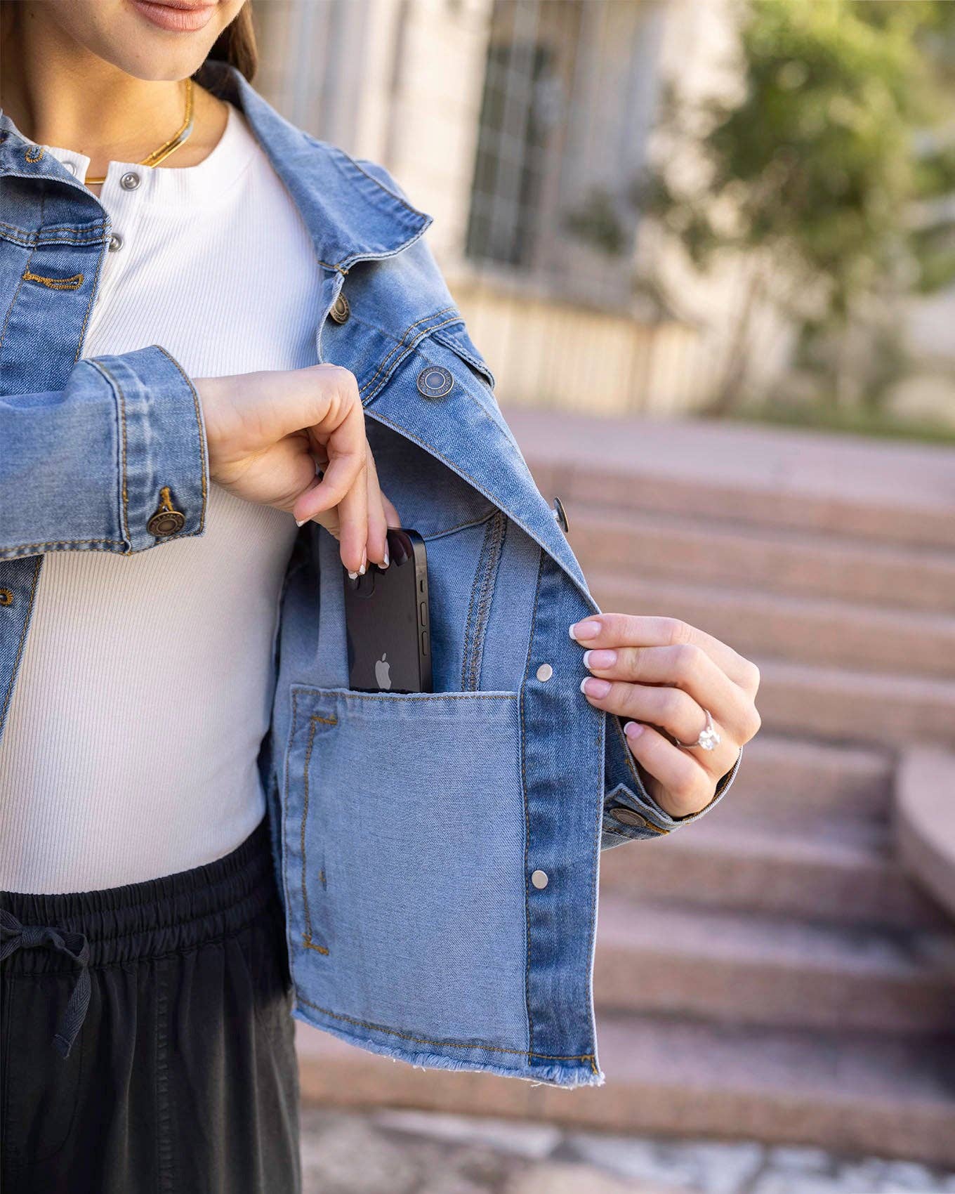 Grace and Lace - Soft Wash Denim Jacket in Mid-Wash