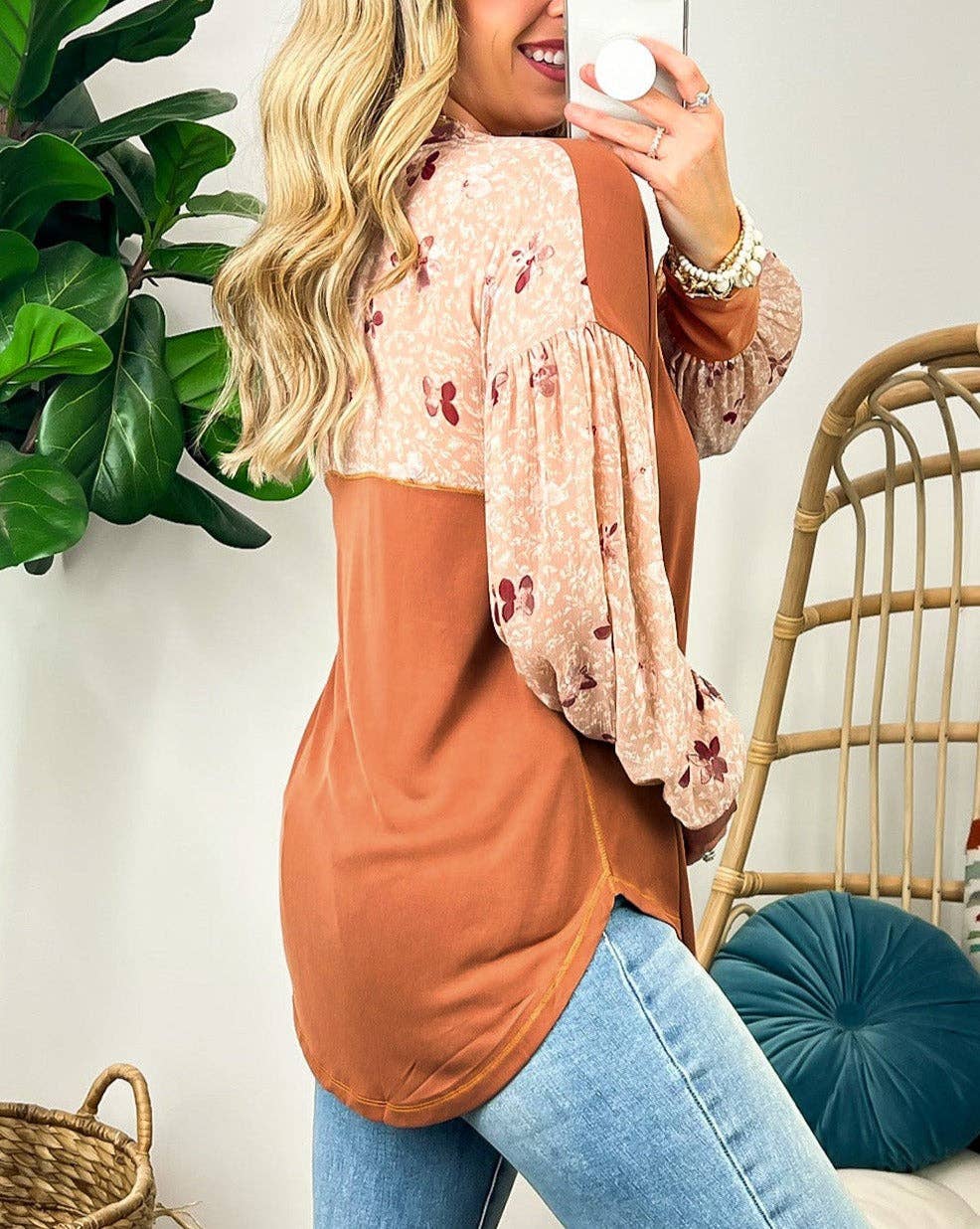 ShopLalaLoo - Floral Patchwork Puff Sleeve Blouse