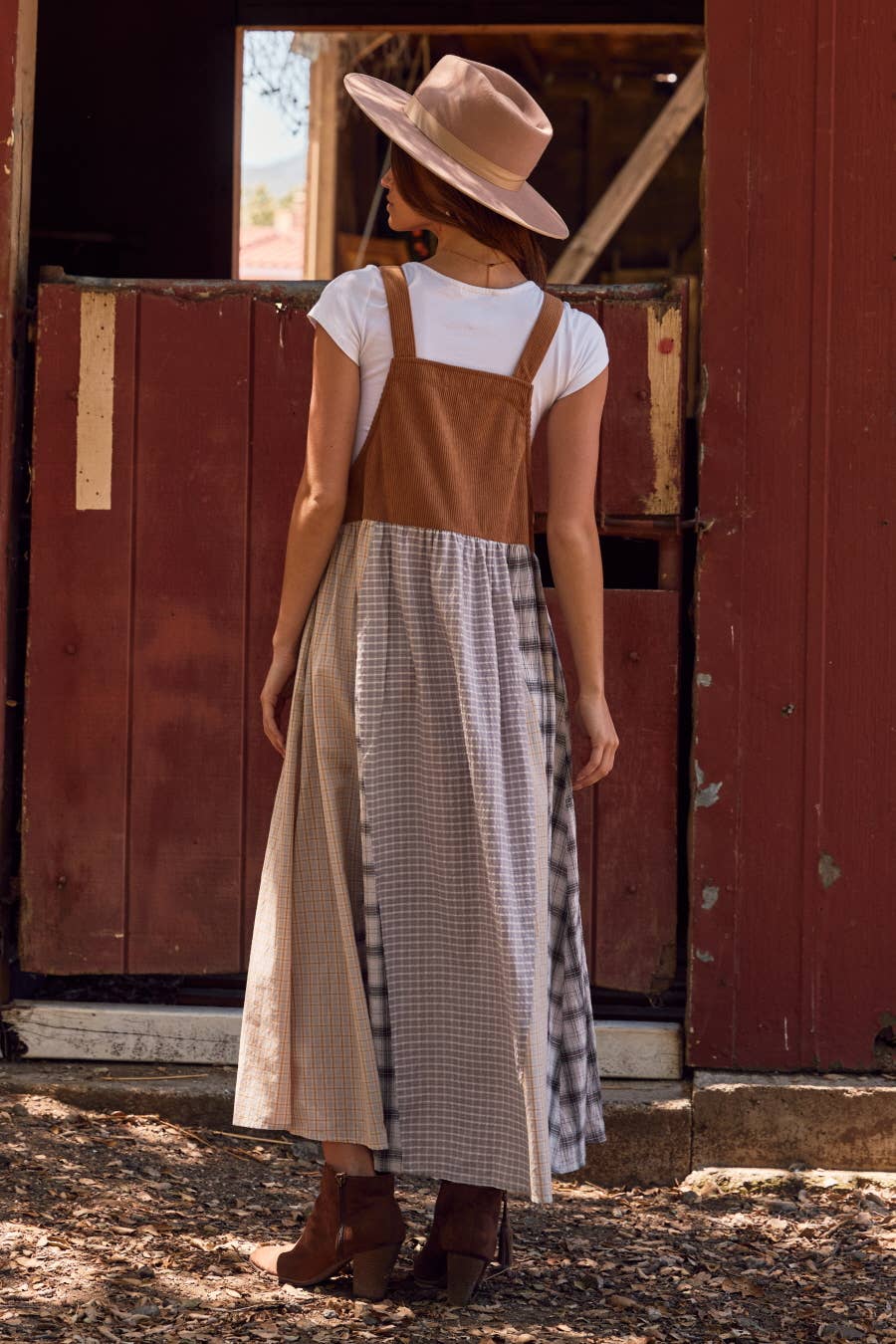 Oddi - Patchwork Plaid Overall Dress