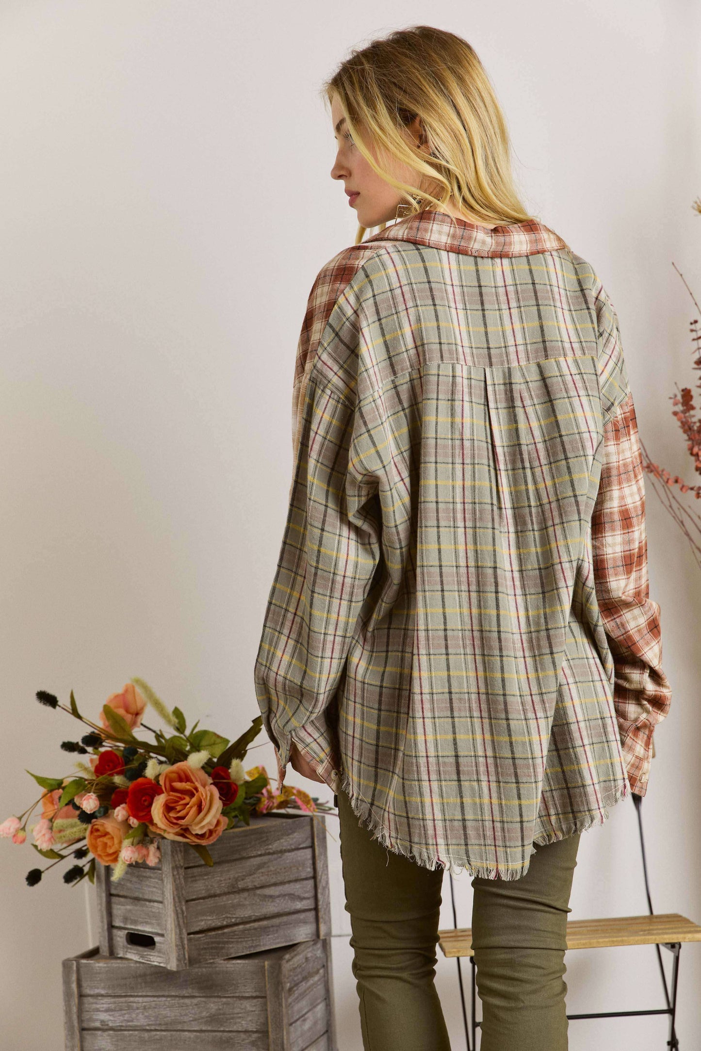 ADORA LA - CET2657 - FRAYED EDGE BOHEMIAN PLAID SHIRT