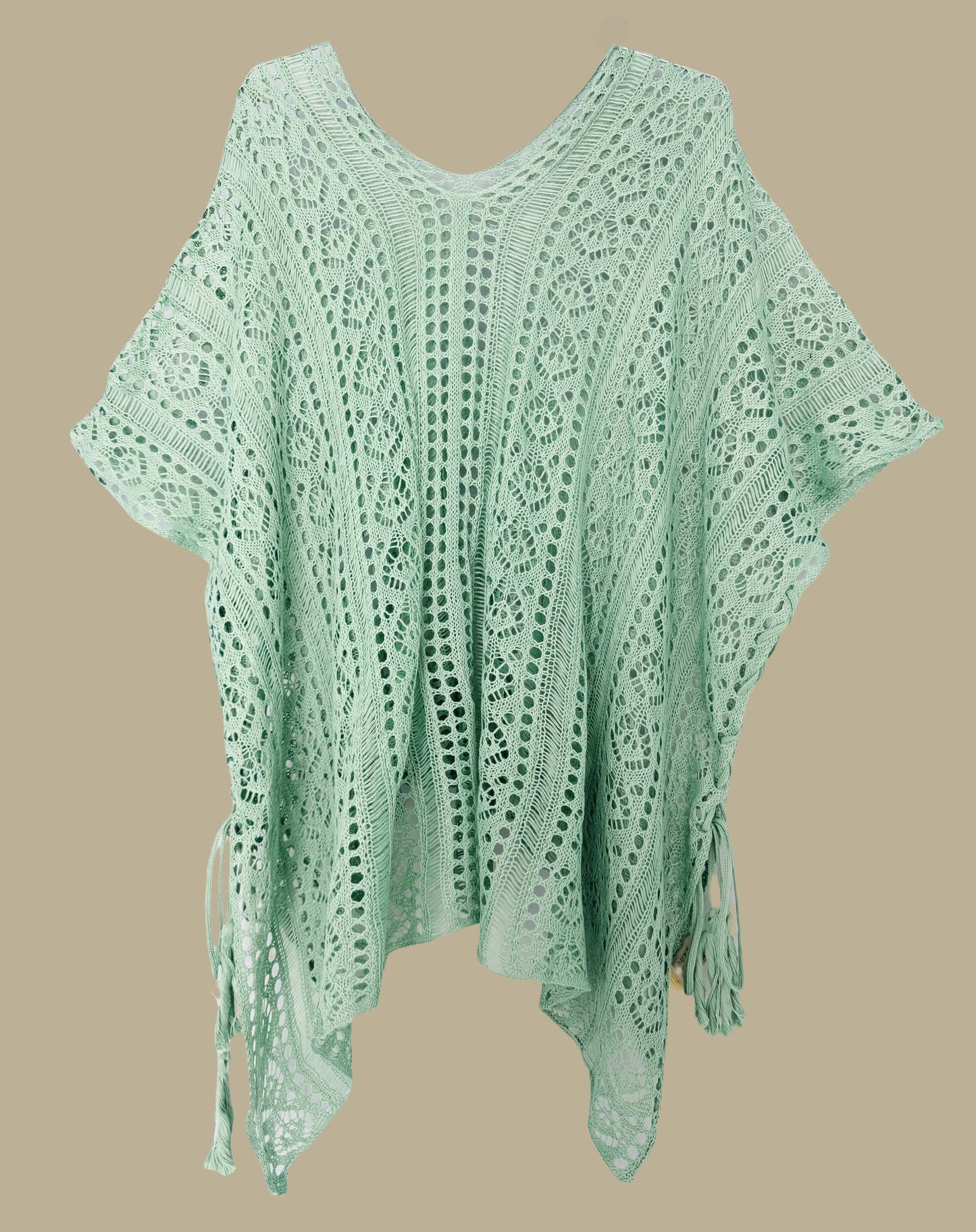 JC Sunny Fashion - JC063308 Sided-Tassel Detailed Crochet Tunic