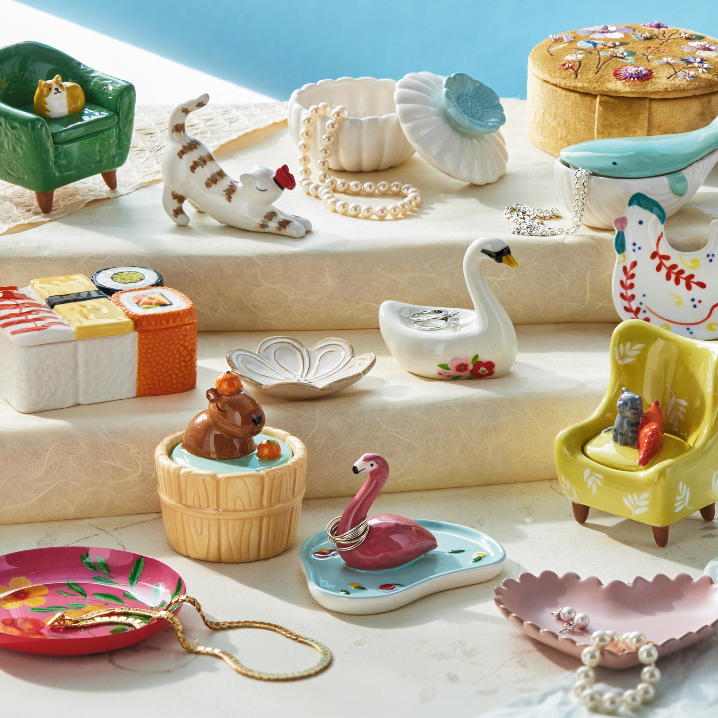 tag - Stretching Cat Ring Holder Multi Earthenware Everyday