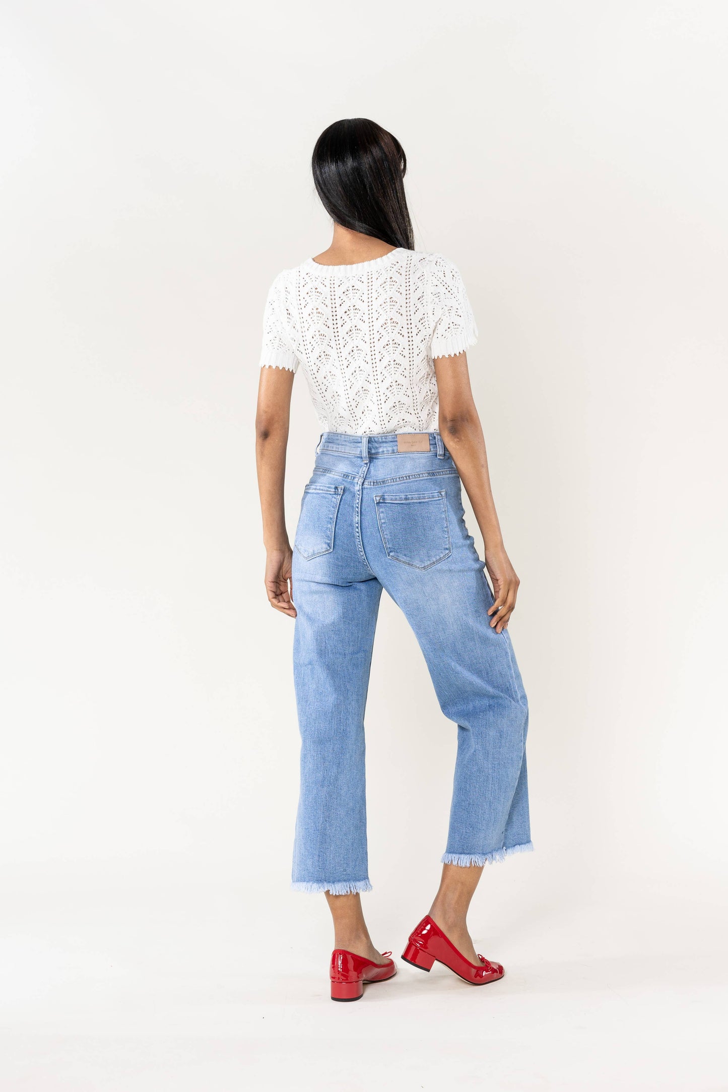 Nina Carter - Jean Nina Carter flare cropped frayed stretch QY1850