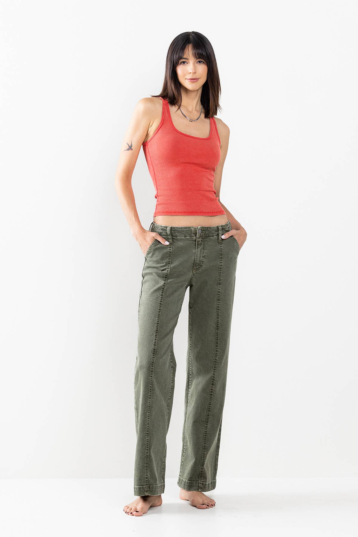 SneakPeek - MID RISE TROUSER WITH CENTER SEAMS IN OLIVE SP-P12625OV