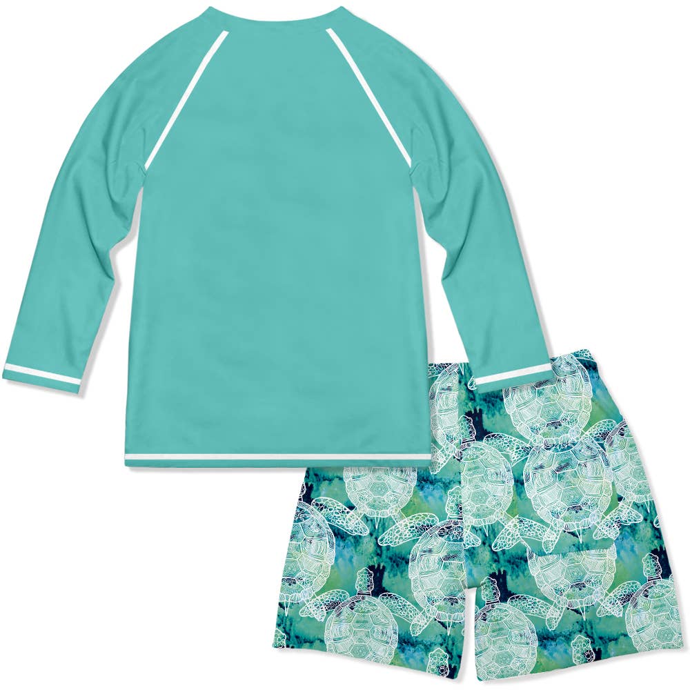Millie Loves Lily - Turquoise Tie-DyeTurtle Long-Sleeve Rashguard Set