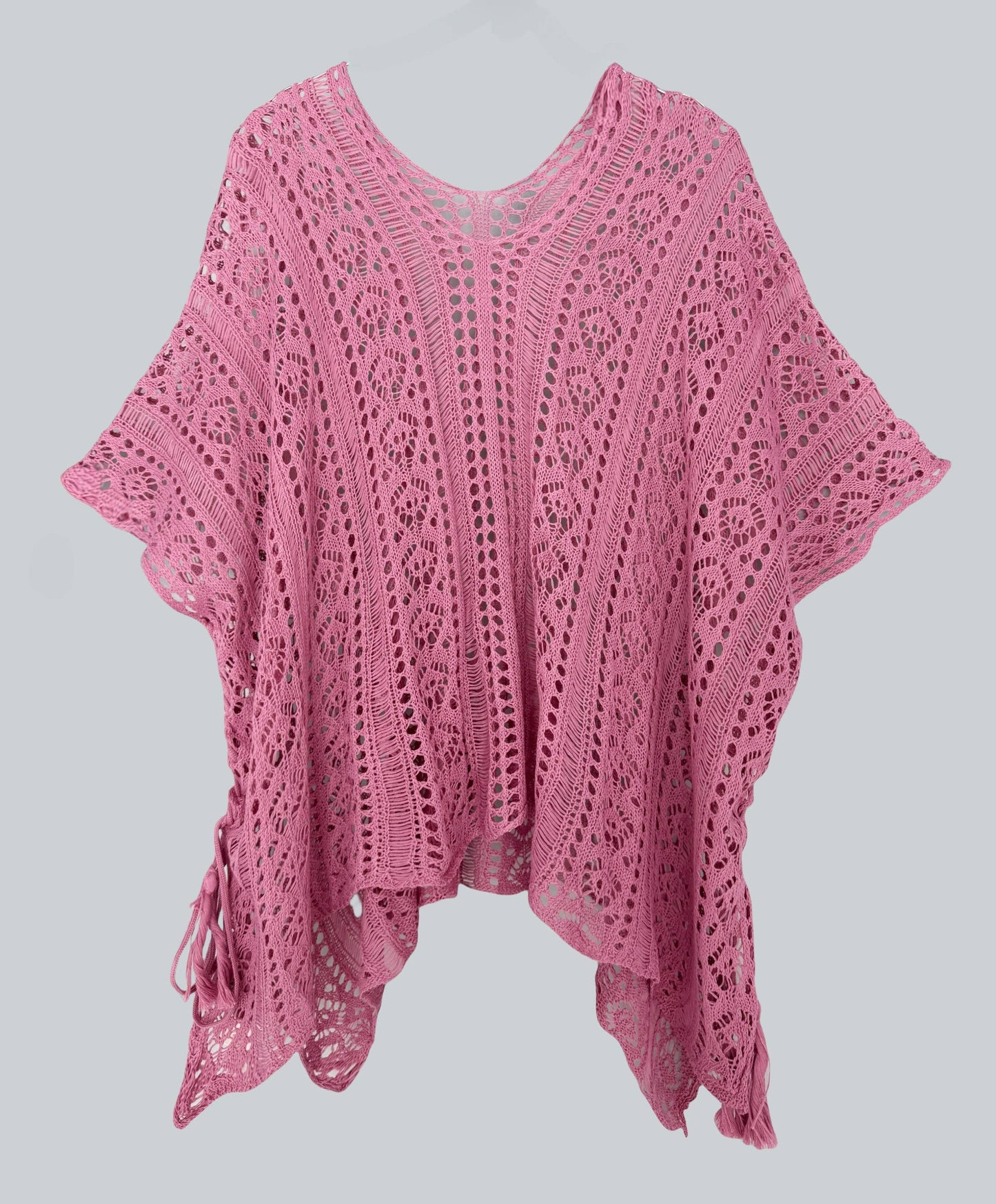 JC Sunny Fashion - JC063308 Sided-Tassel Detailed Crochet Tunic