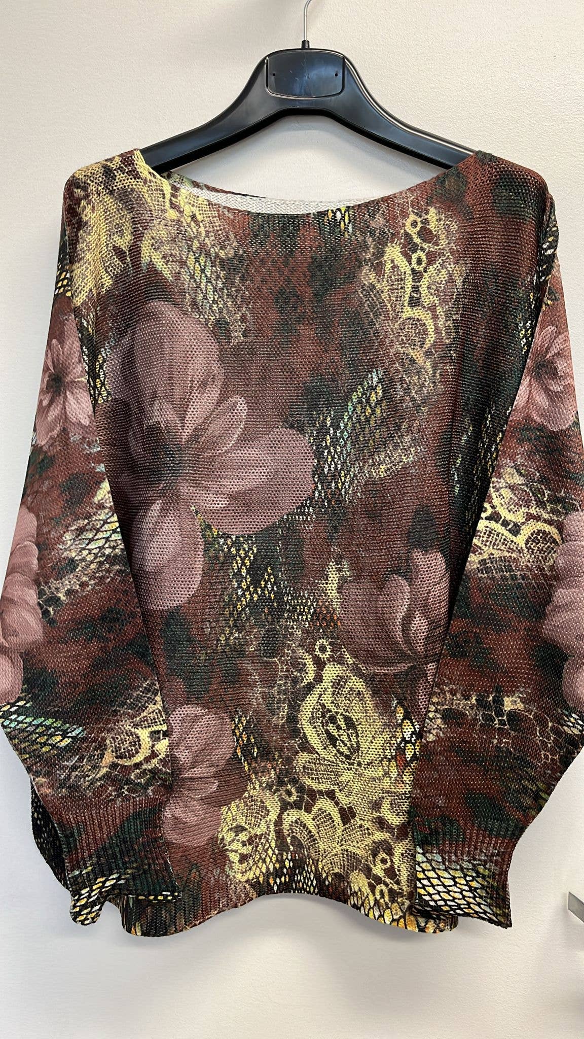 LOOWIE - VIF2 Plum Floral Lace Round Neck Knit Printed Sweater