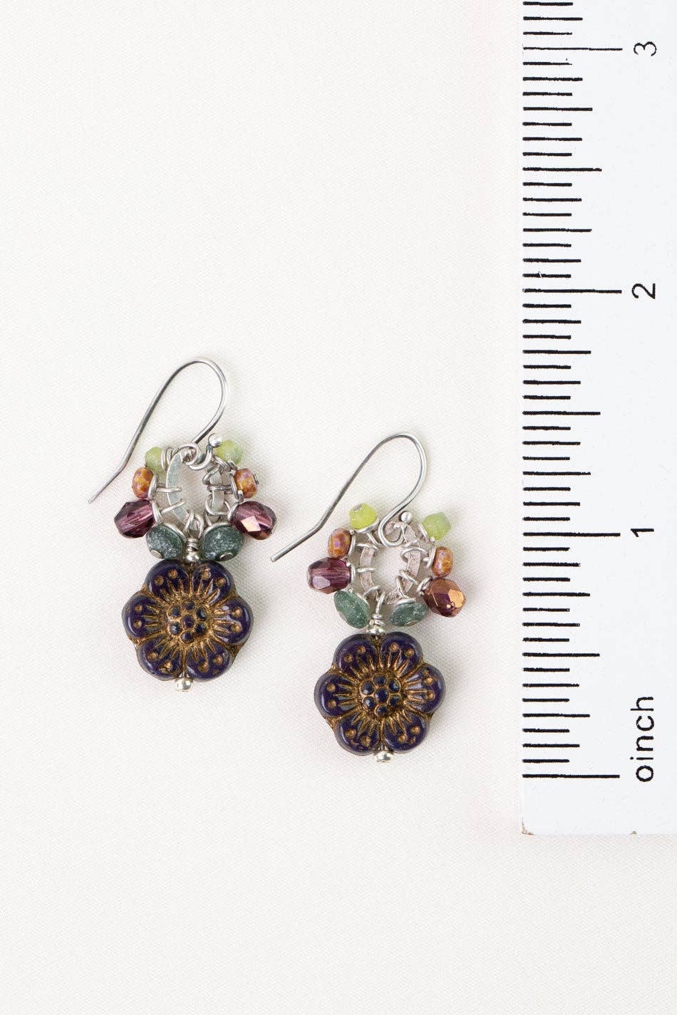 Anne Vaughan Designs Jewelry - Water Lily Roman Glass, Czech Glass Cluster Earrings
