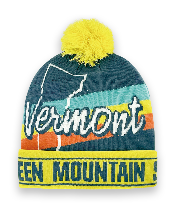 Northern Icons Creations INC - Vermont Knit Beanie Hat with Green Mountain State Design Winter Pom Pom Cap