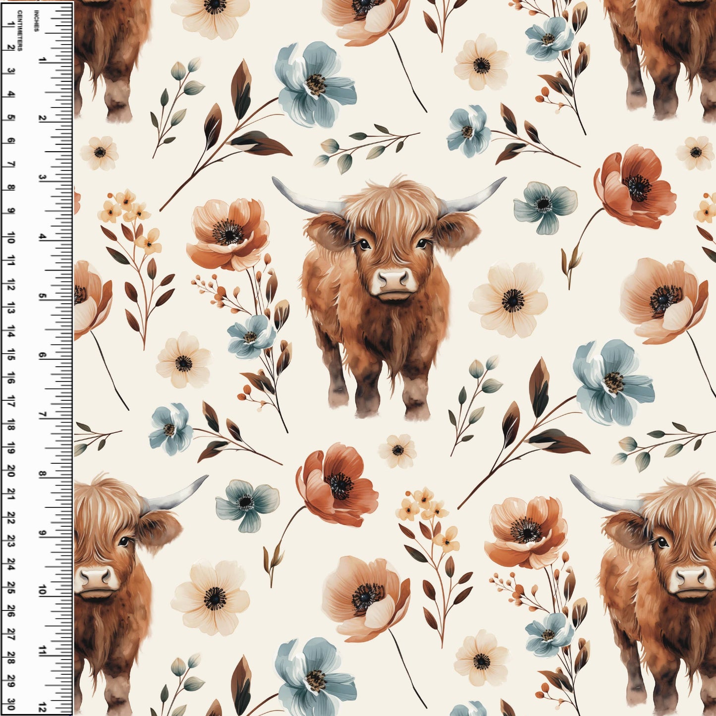 Busy Little Stitches - Highland Cows Watercolour Floral Cream Toddler Blanket