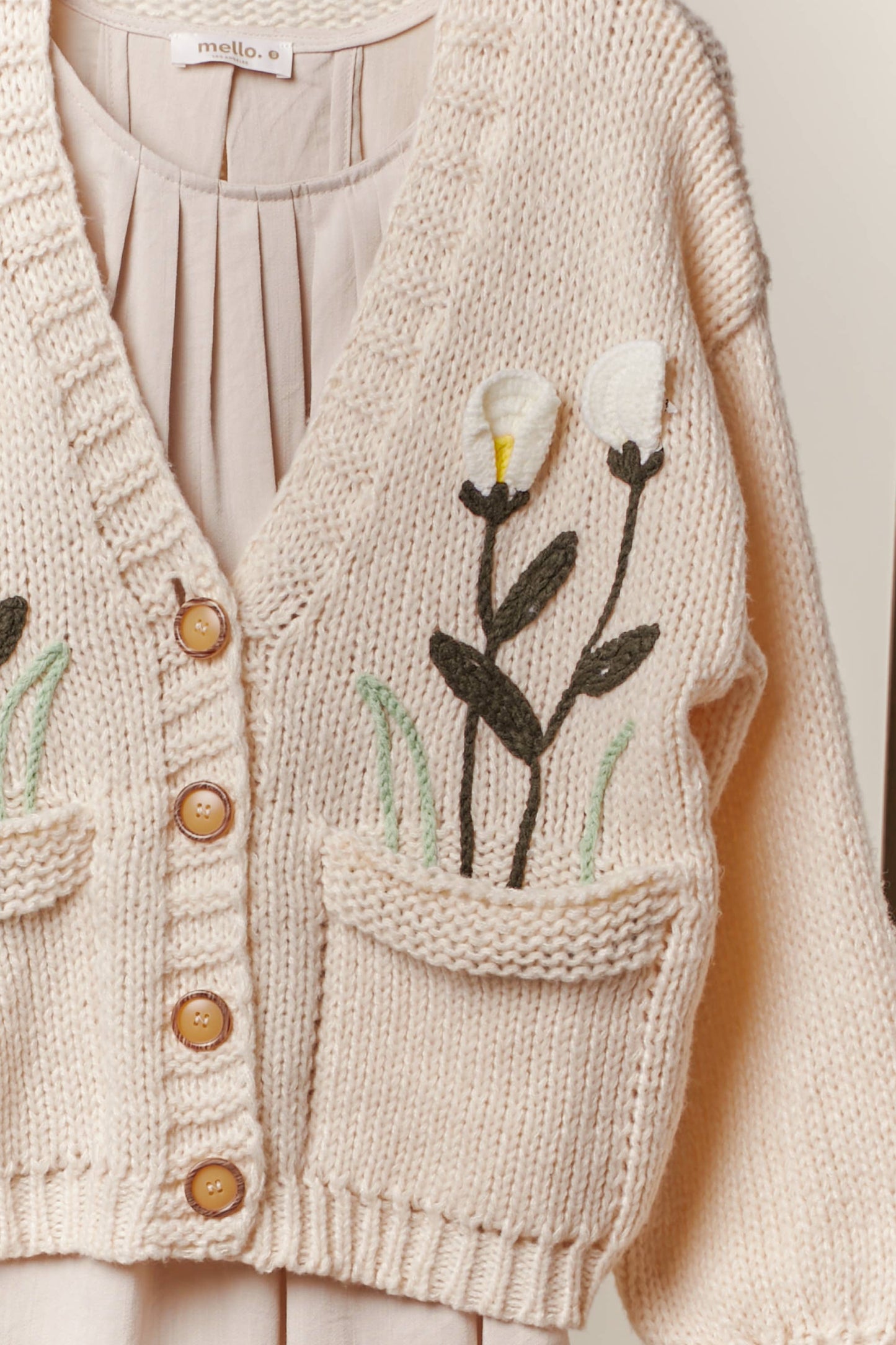 Mello. - Flower Embroidered Knit Cardigan