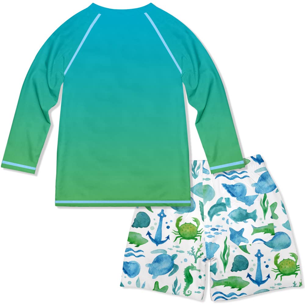 Millie Loves Lily - White WatercolorSea Long-Sleeve Rashguard Set