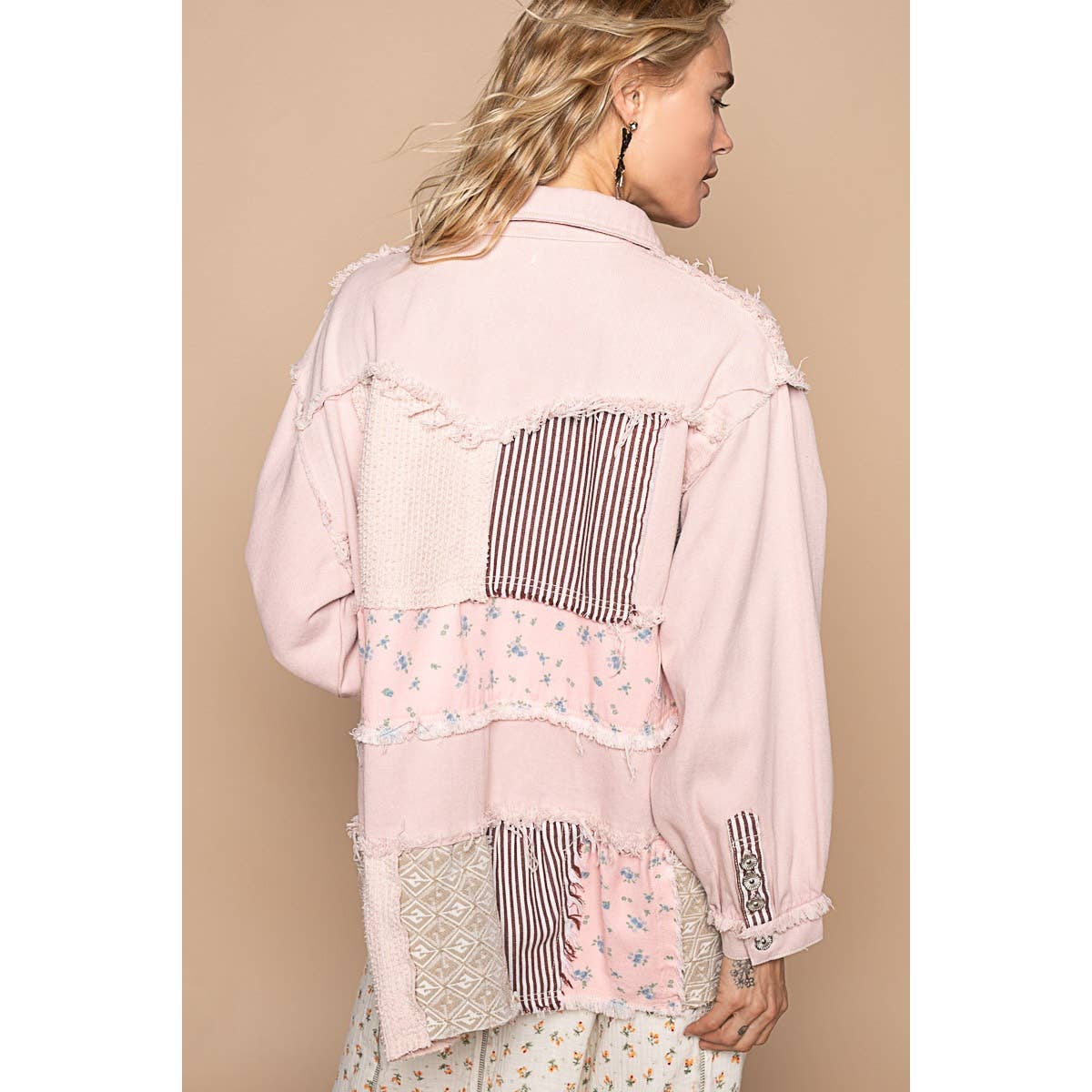 Pol Clothing - Oversize balloon sleeve mix fabrication jacket
