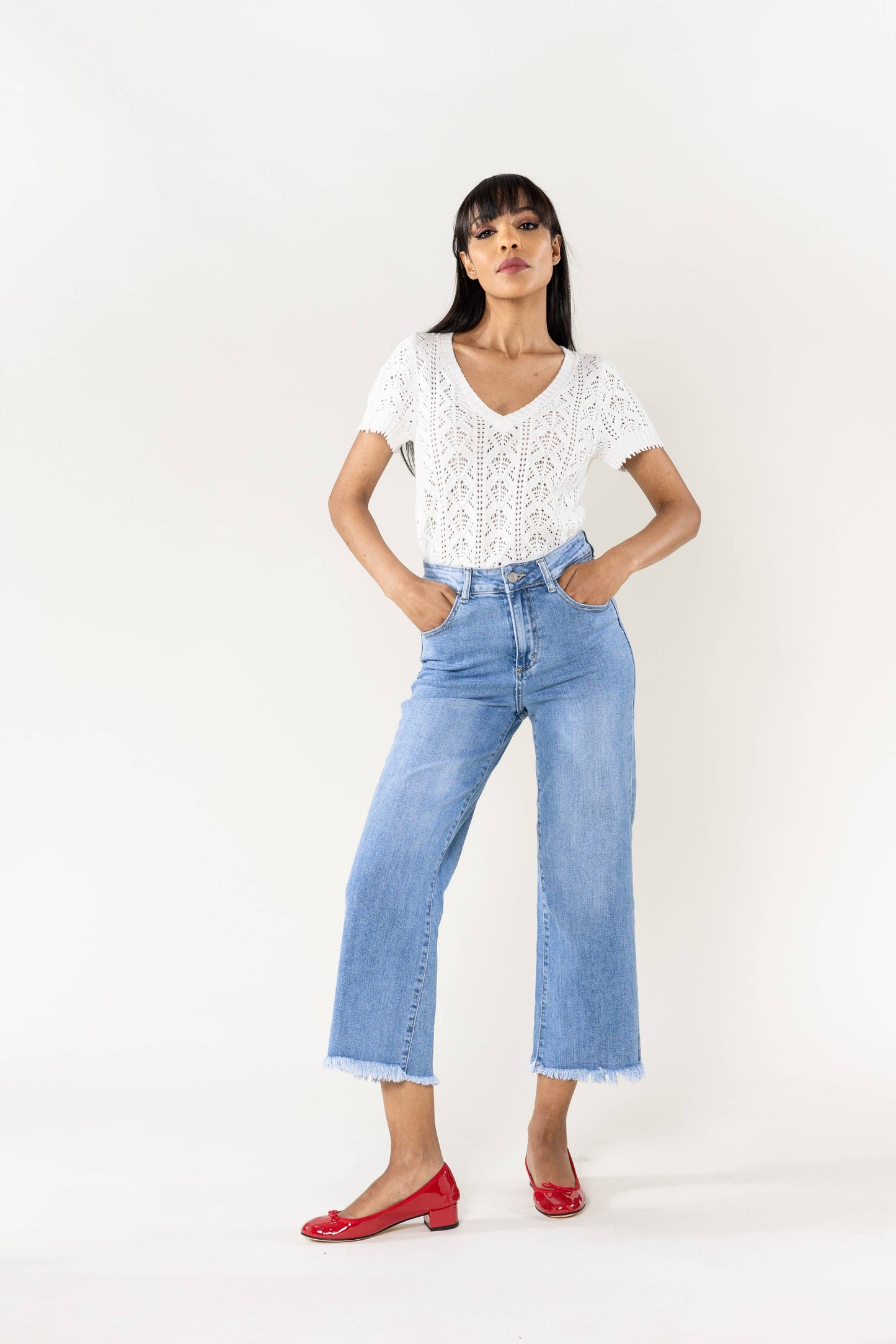 Nina Carter - Jean Nina Carter flare cropped frayed stretch QY1850