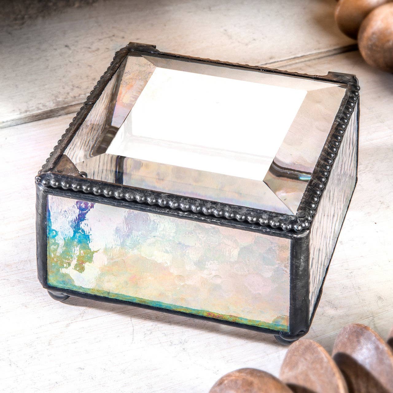 J Devlin Glass Art & Bert Anderson Collection - Iridescent Glass Jewelry Box | Small Display Keepsake