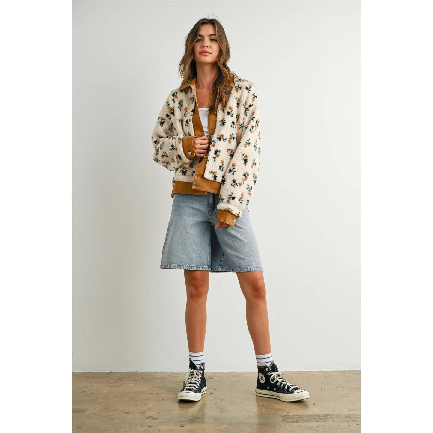 BUTTERMELON - Floral Collared Button-Down Jacket - BMJ7881